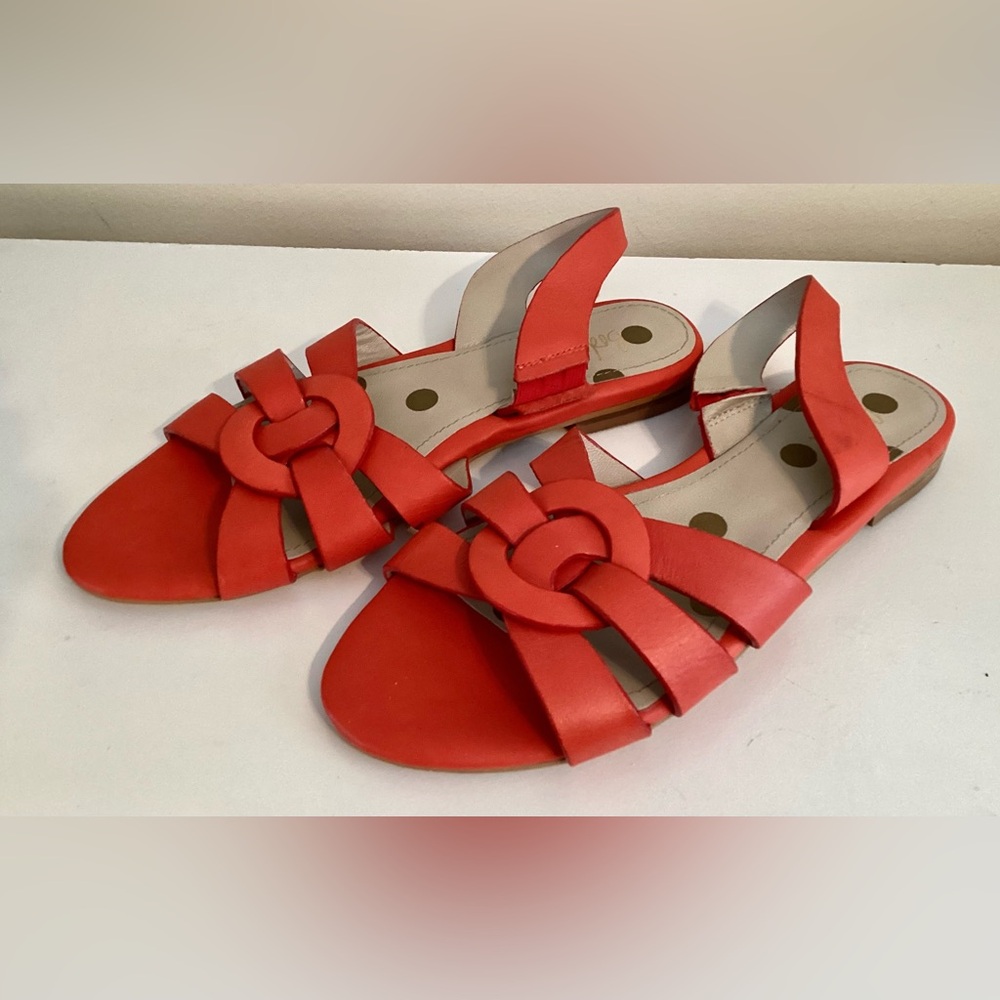 NWOT Boden Vibrant Coral Red Women's Smooth Leather Sandals